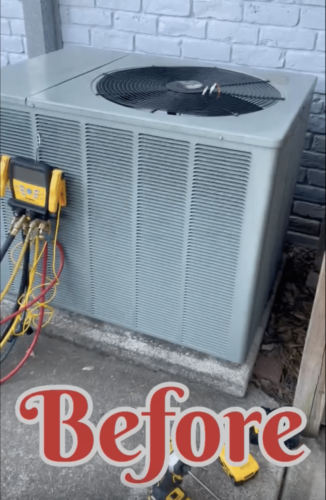 old ac condenser unit installed outside a home in houston